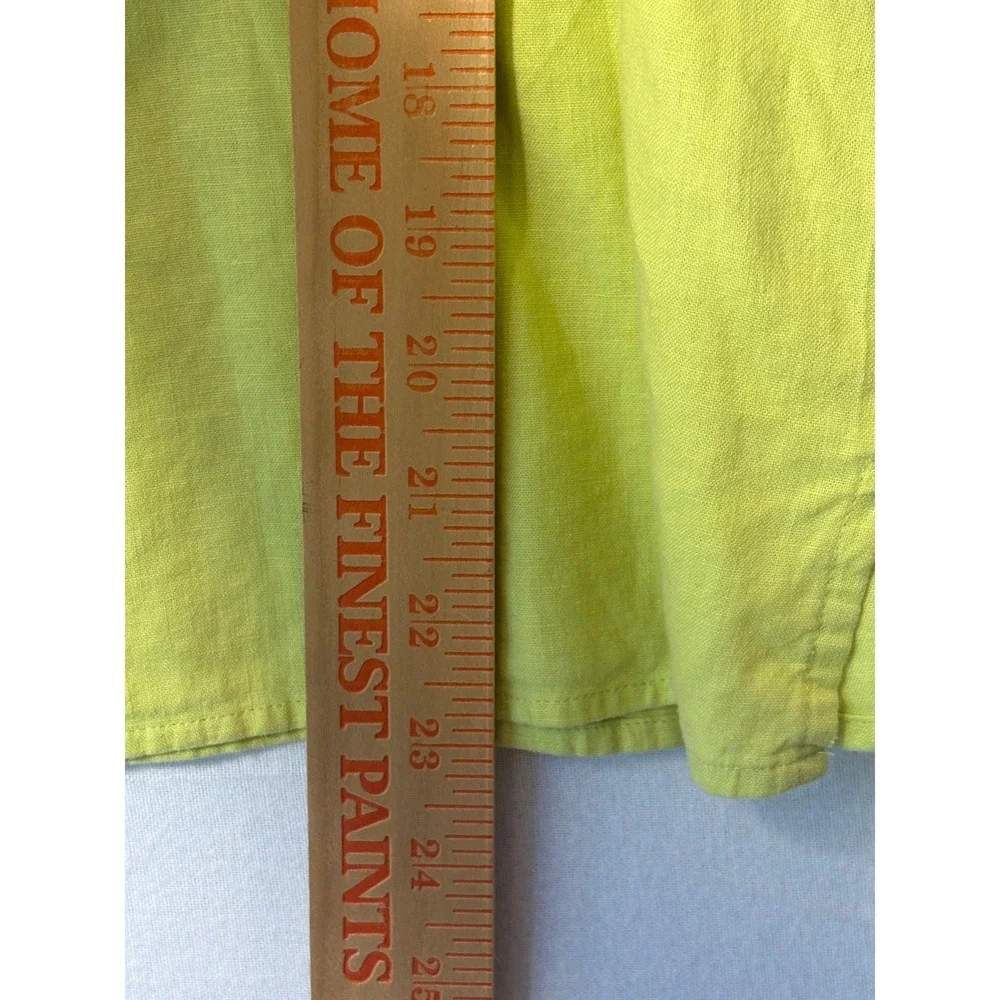 LOFT Lemon Lime Linen Blend‎ Puff Sleeve Blouse Split Neck Tie Top XS